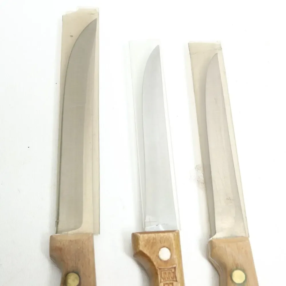 Vintage Knife Lot 2 Chicago 1 Eterna Stainless Steel Blade Wood Handle 3 Knives